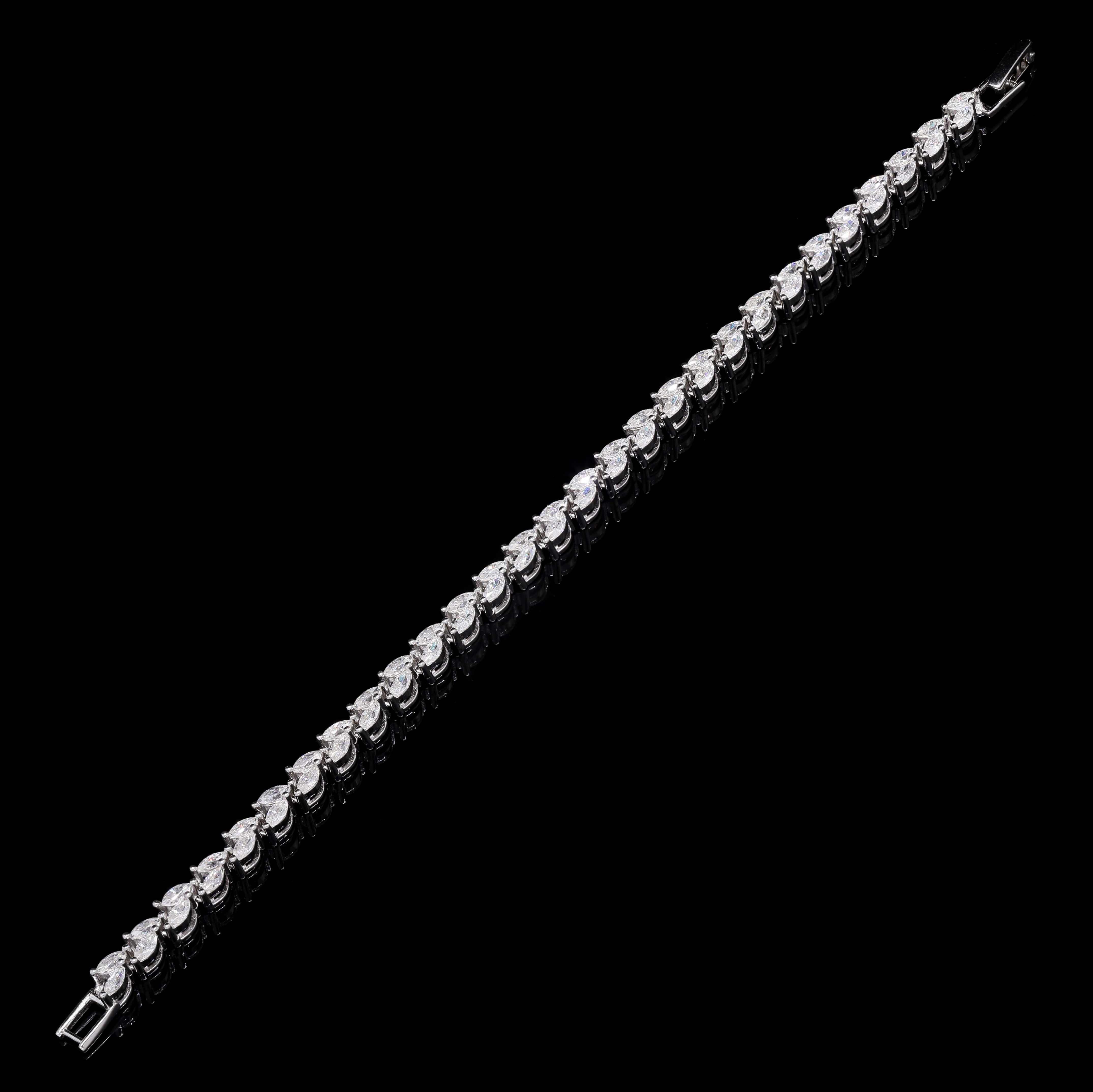 Marquise Elegance 5.8ct Moissanite Bracelet – Leaf-Inspired Tennis Design