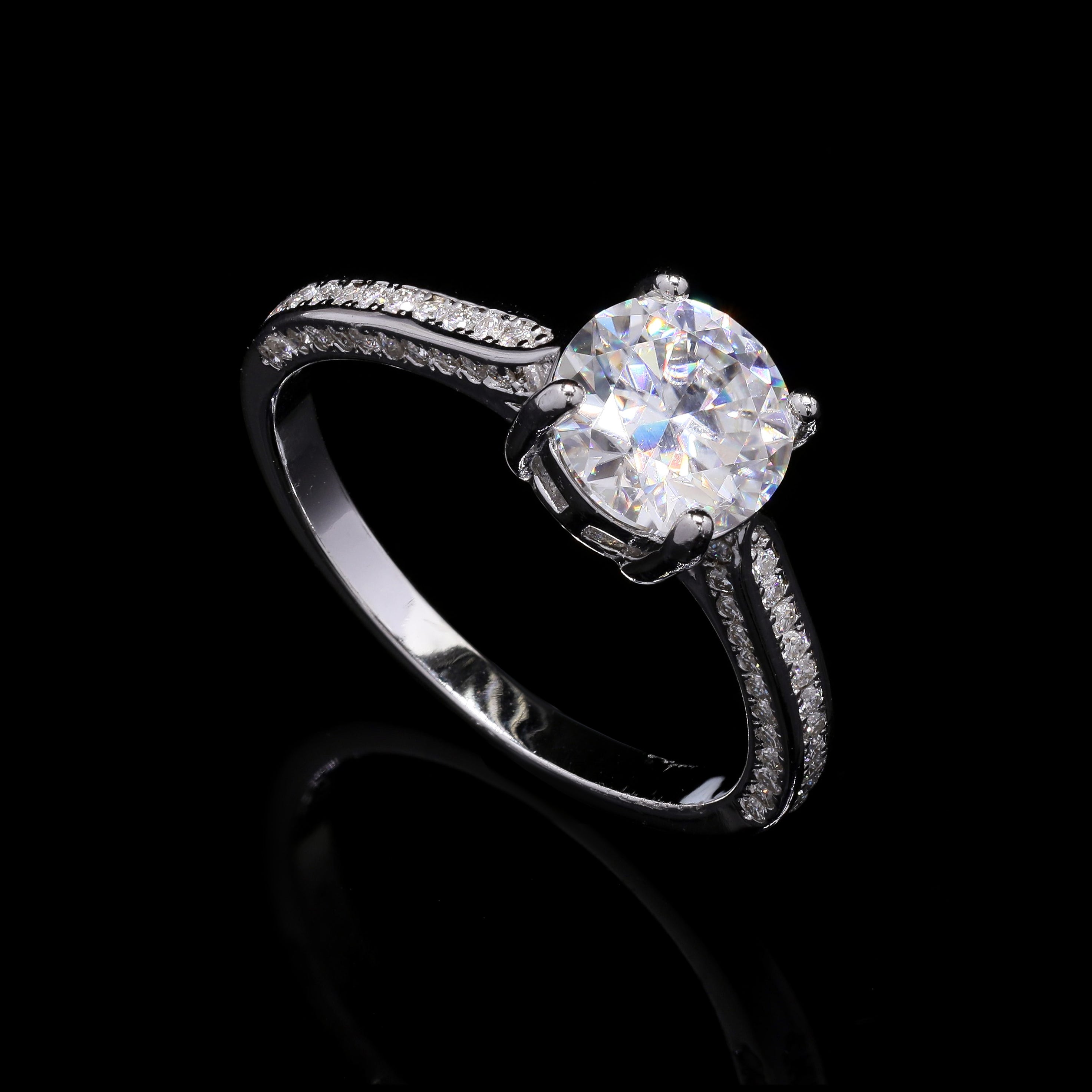 Radiant Promise 1.05ct Moissanite Engagement Ring – Round Cut Solitaire with Pavé Band