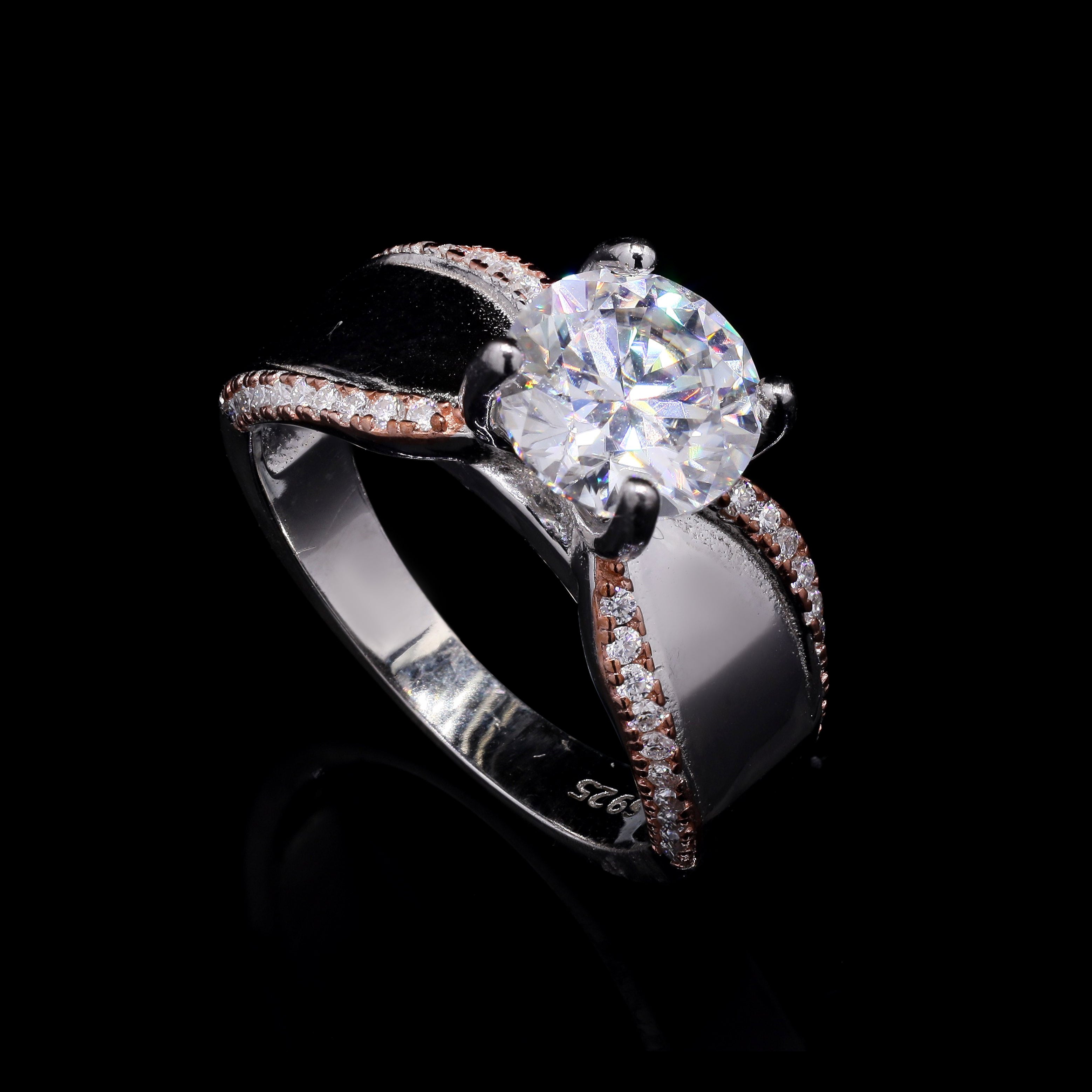 Luminous Embrace 2.24ct Moissanite Ring – Round Cut with Dual-Tone Band