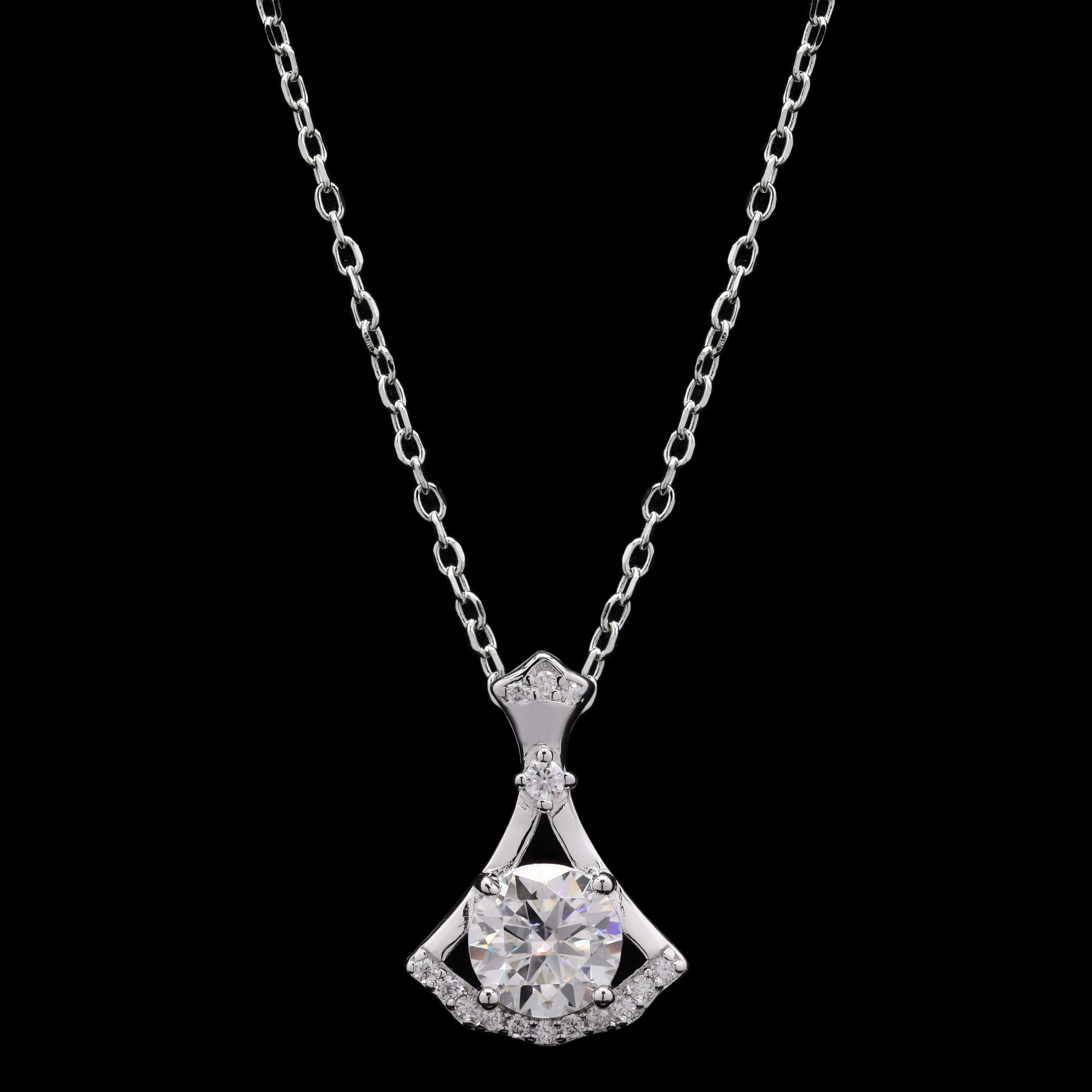 Lustrous Fan 1.64ct Moissanite Pendant Necklace – Round Cut Art Deco Design