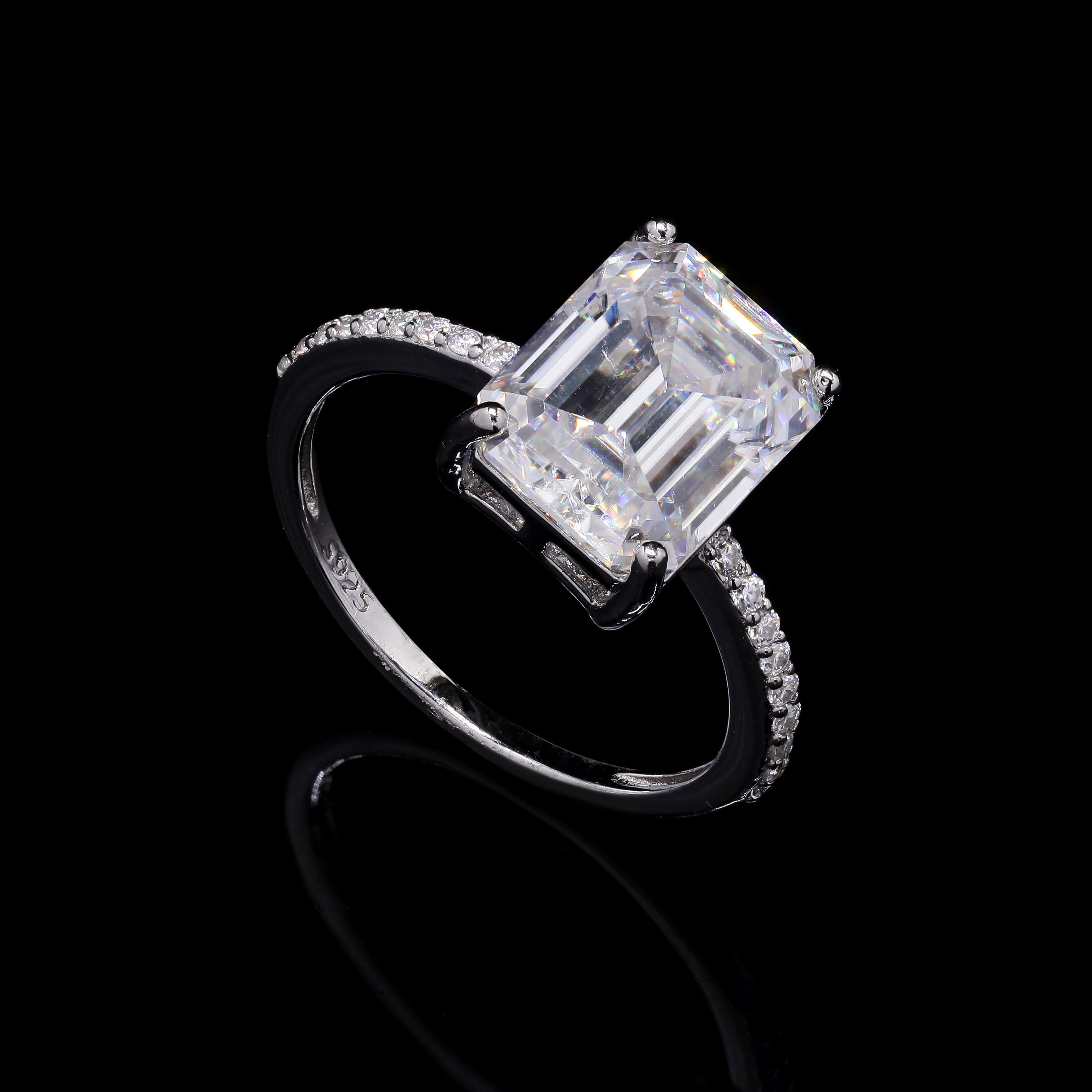 Emerald Grace 3.68ct Moissanite Engagement Ring – Emerald Cut Centerstone