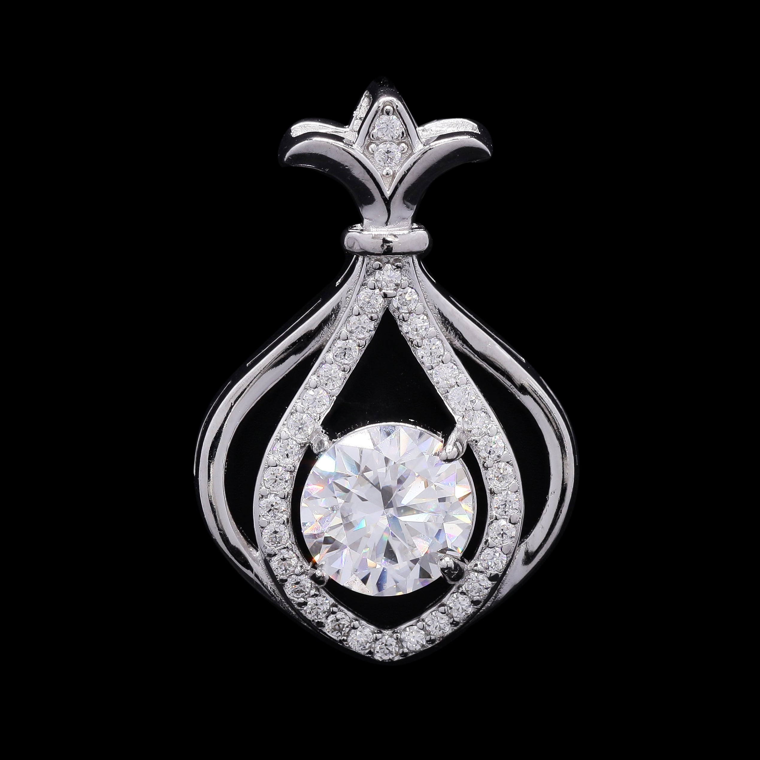 Celestial Teardrop 2.27ct Moissanite Pendant – Round Cut with Pavé Halo