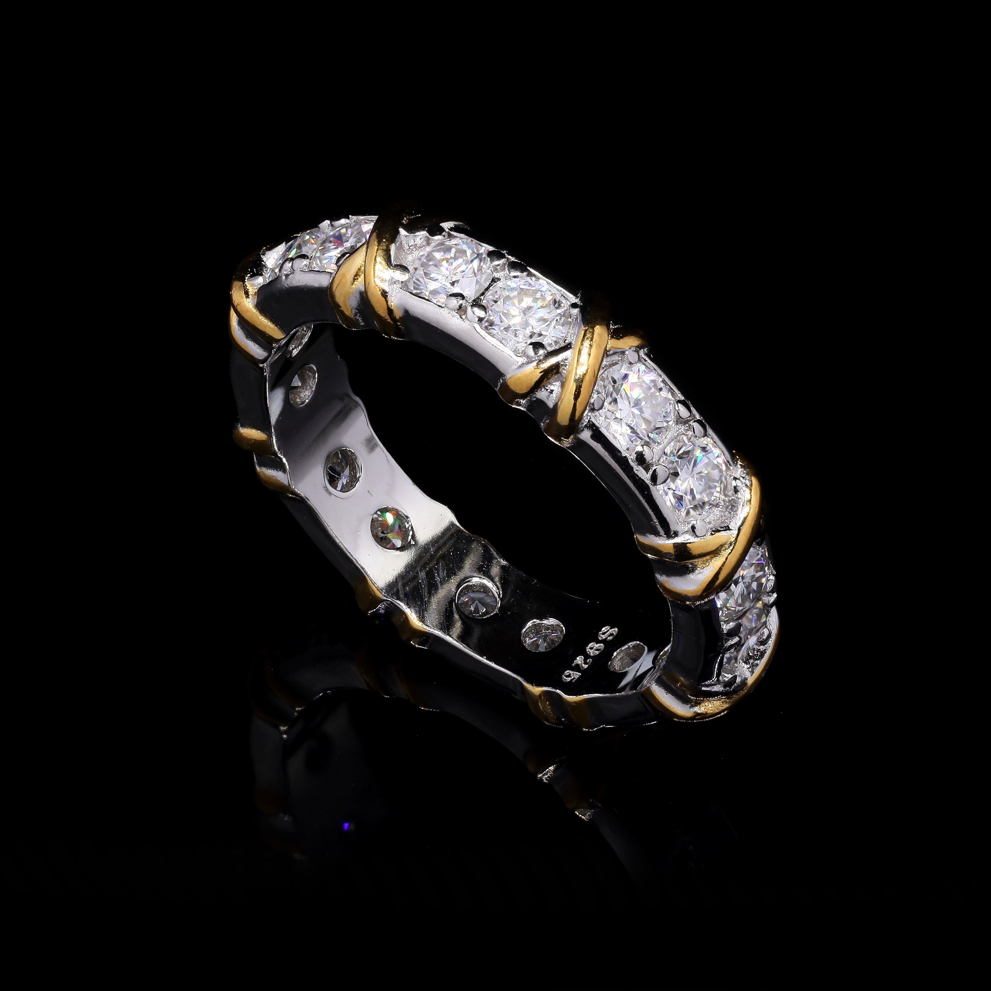 Golden Embrace 1.6ct Moissanite Eternity Band – Two-Tone Crossover Design