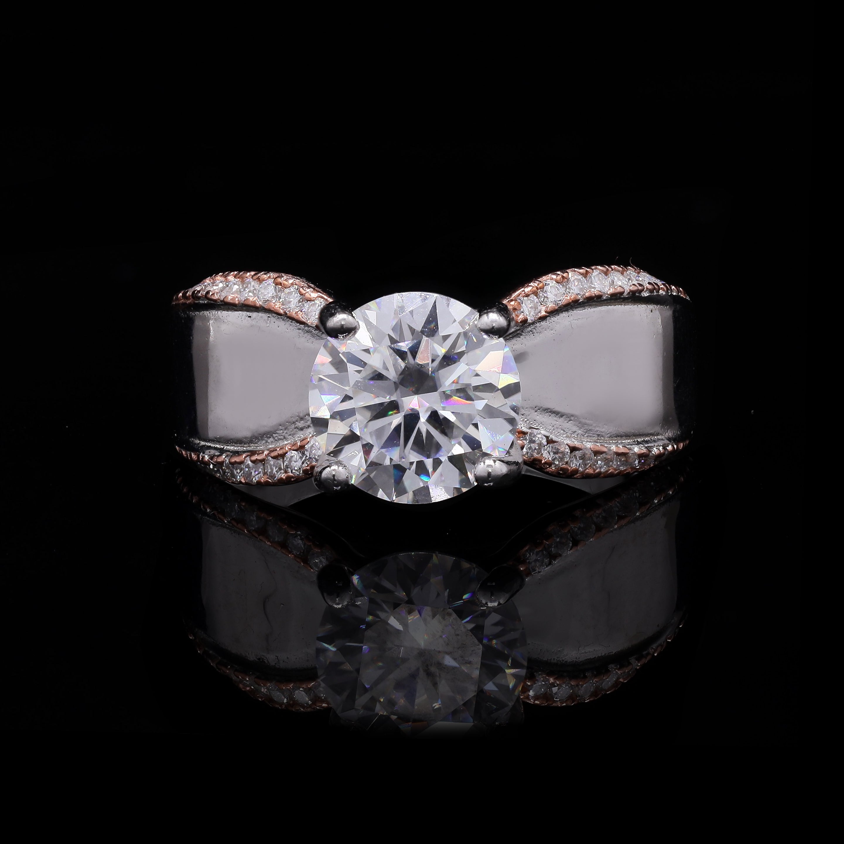 Luminous Embrace 2.24ct Moissanite Ring – Round Cut with Dual-Tone Band