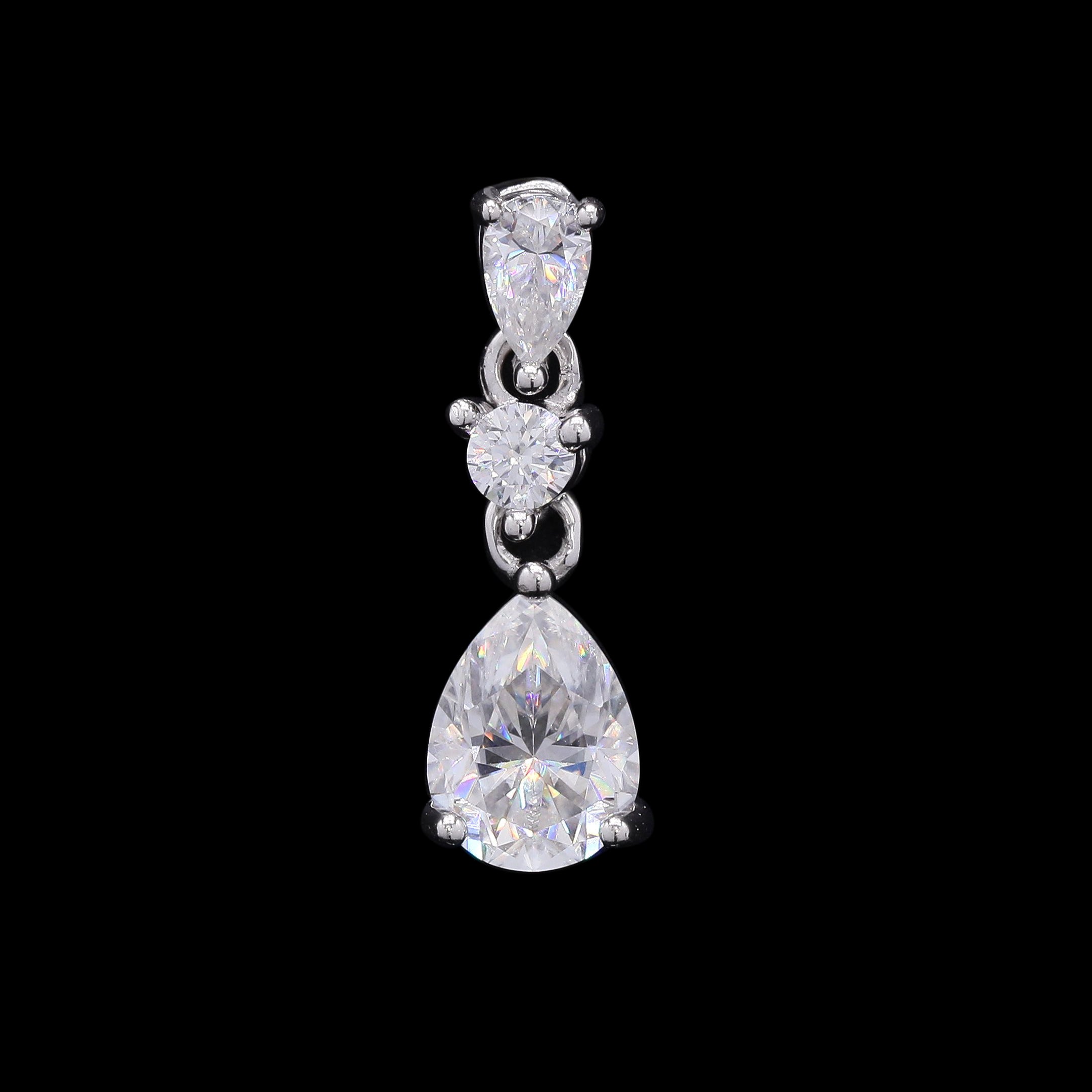 Celeste Drop 1.7ct Moissanite Pendant – Pear &amp; Round Cut Trio Design