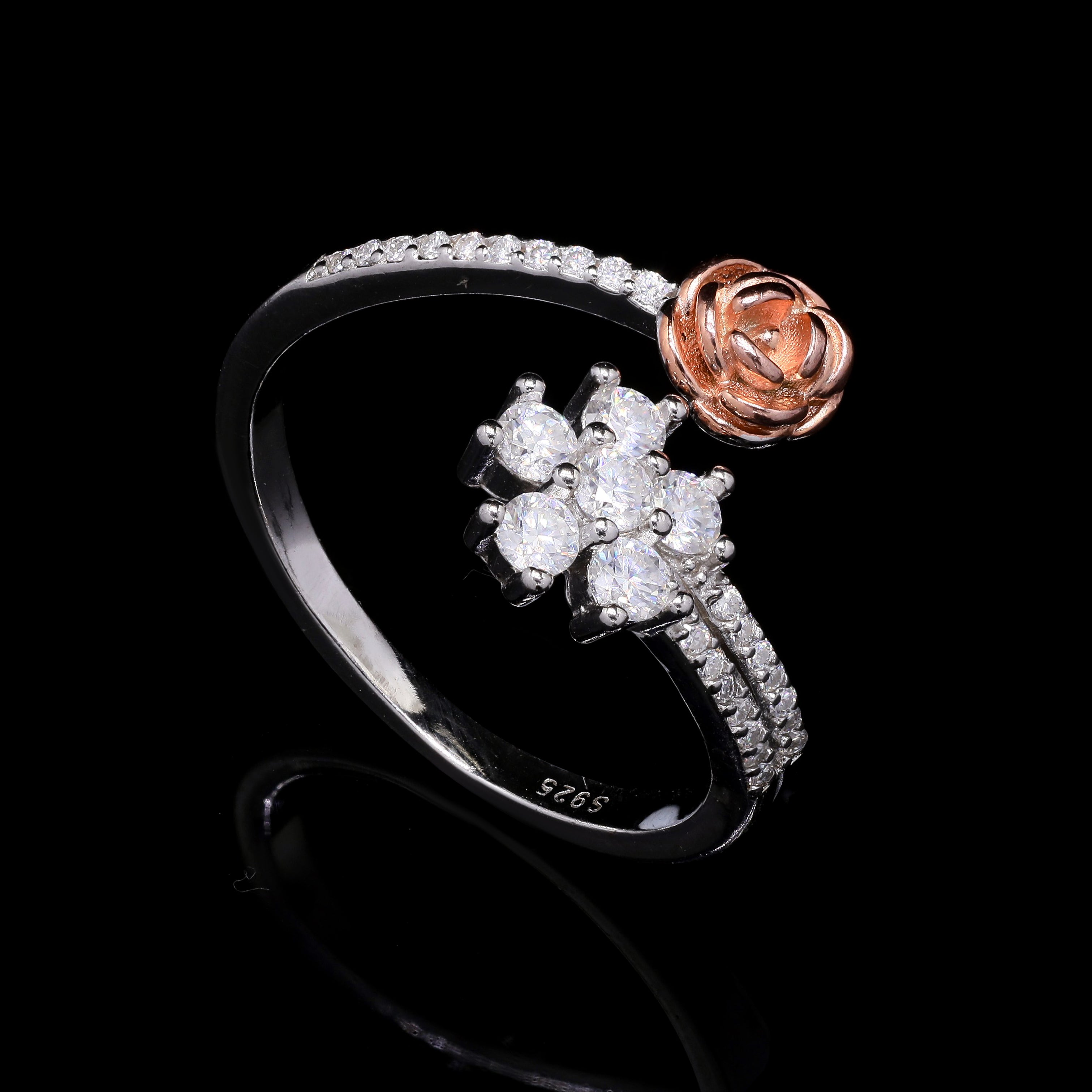 Rose Blossom Moissanite Dual-Tone Ring – 0.5ct Total