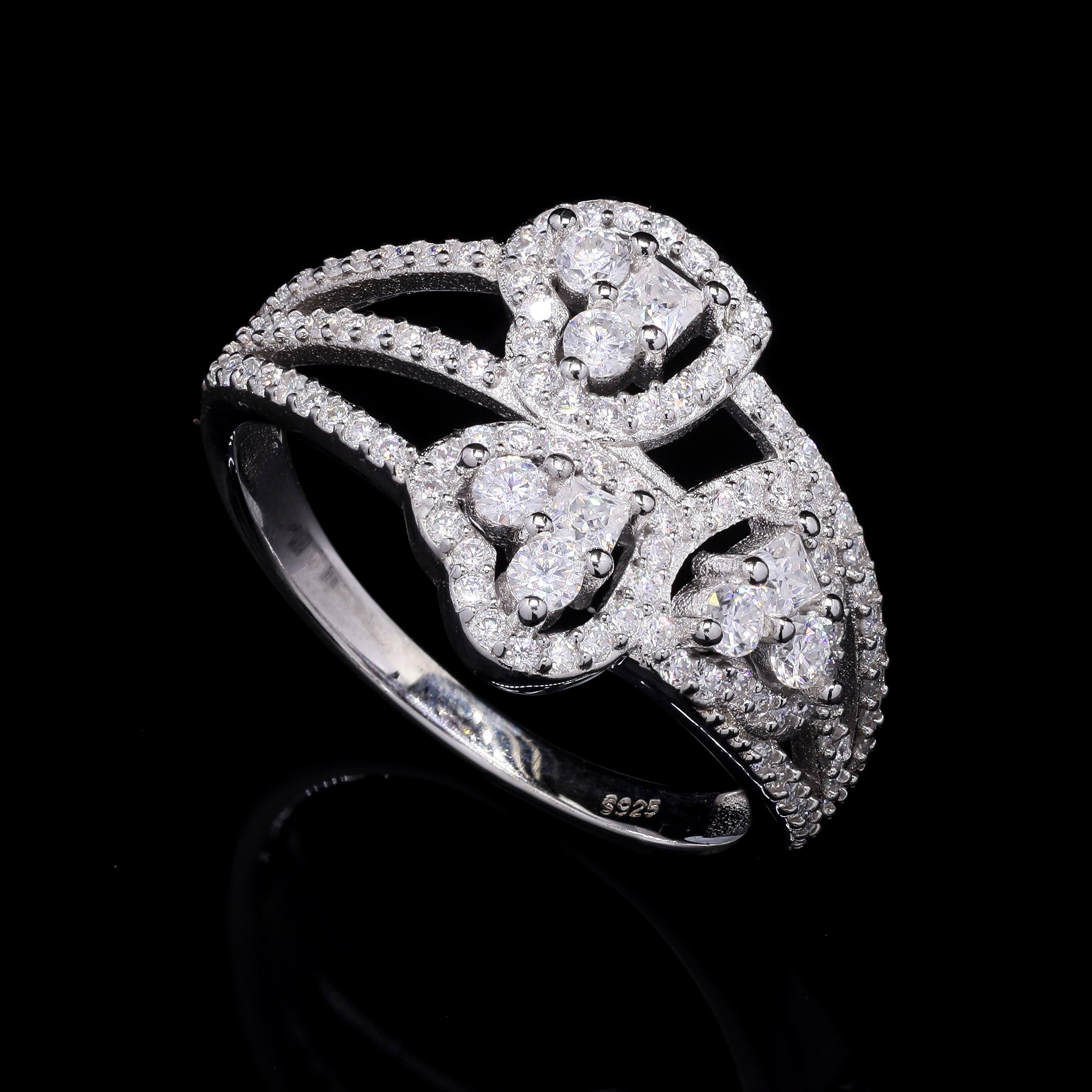 Trinity Hearts 1.04ct Moissanite Ring – Triple Heart Pavé Design