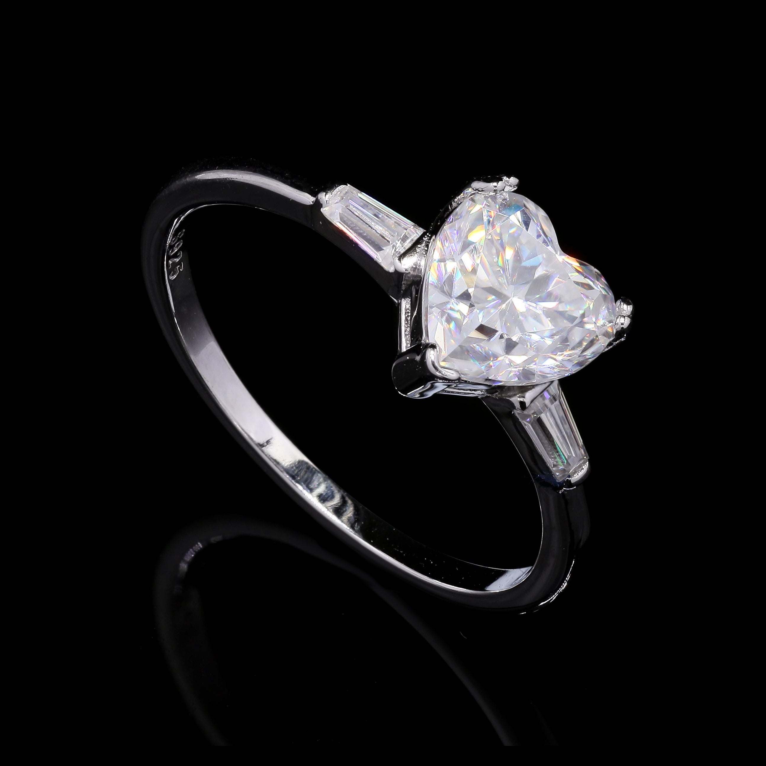 Heart of Eternity 1.35ct Moissanite Engagement Ring – Heart Cut with Tapered Side Stones