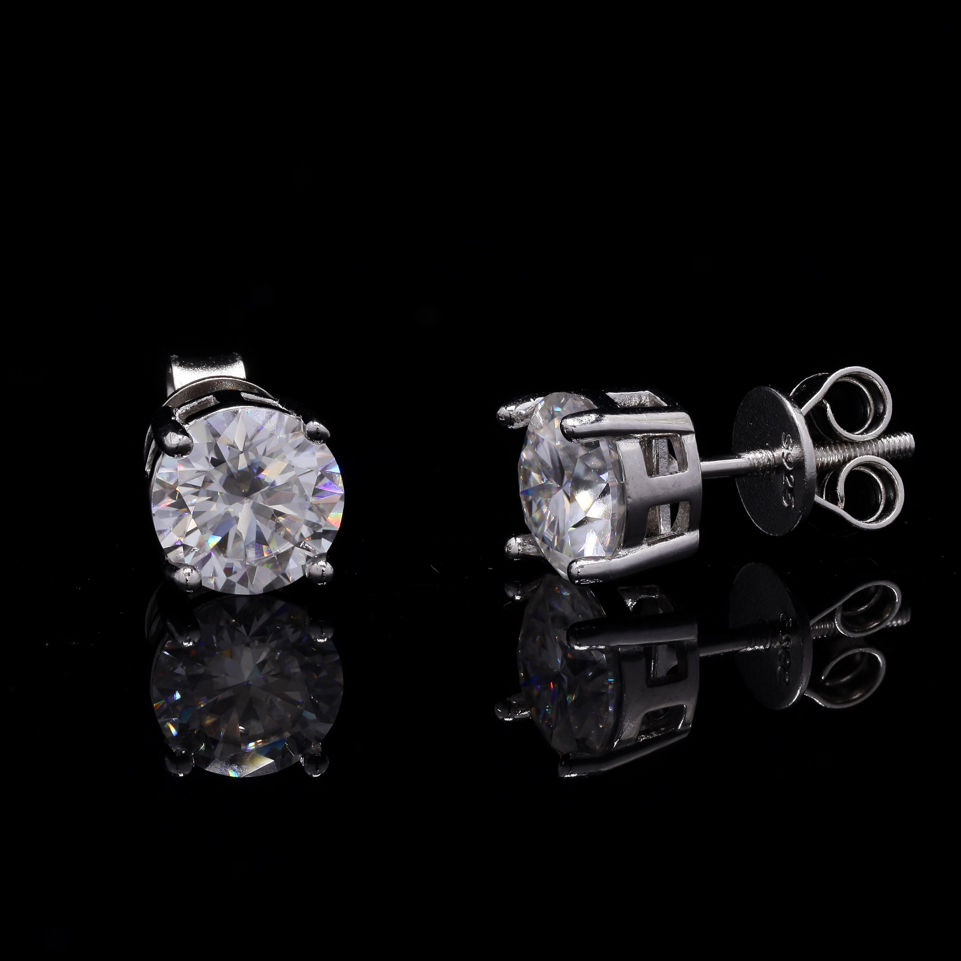 Pure Brilliance 2ct Moissanite Stud Earrings – Classic Round Cut Solitaire
