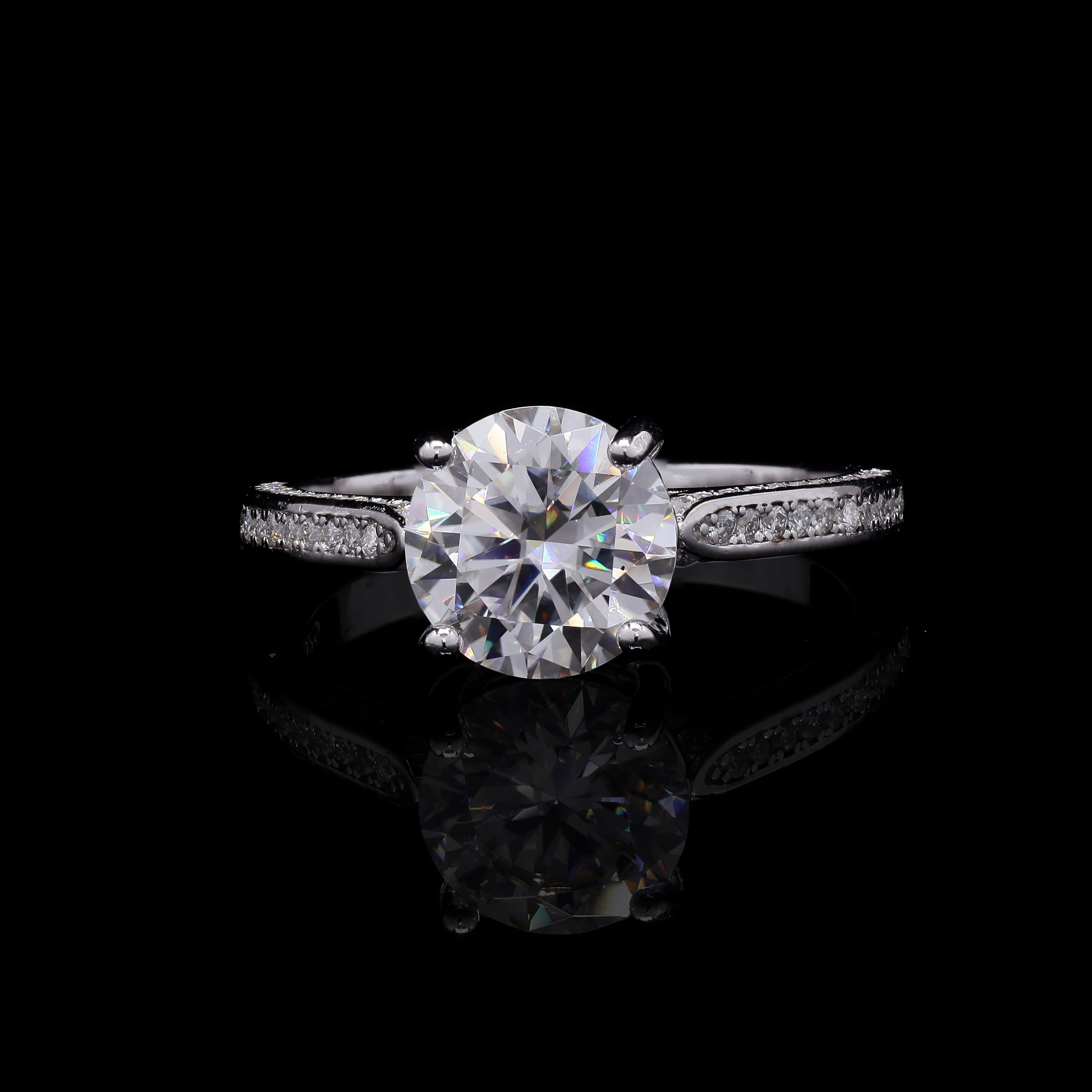 Radiant Promise 1.25ct Moissanite Engagement Ring – Round Cut Solitaire with Pavé Band