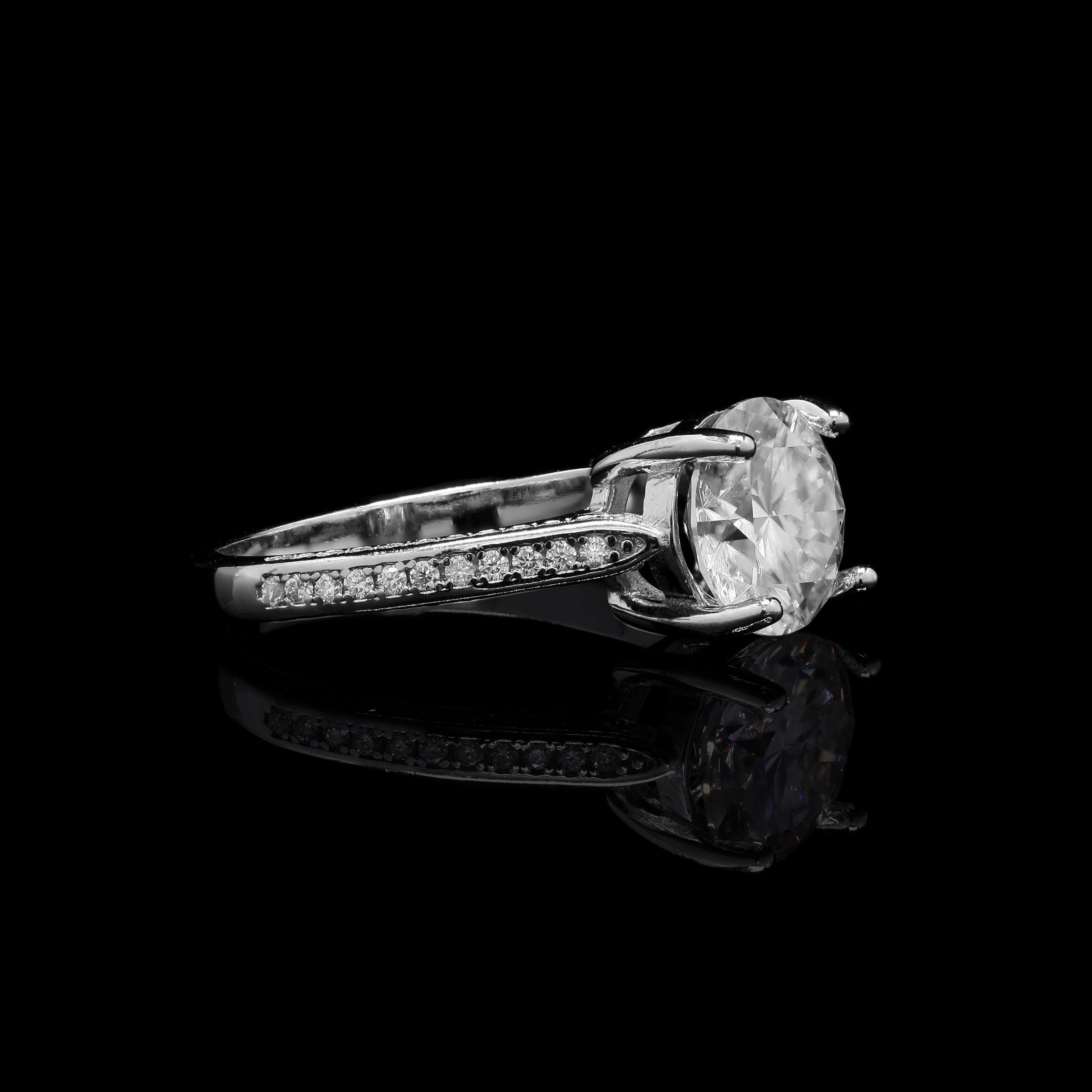 Radiant Promise 1.05ct Moissanite Engagement Ring – Round Cut Solitaire with Pavé Band