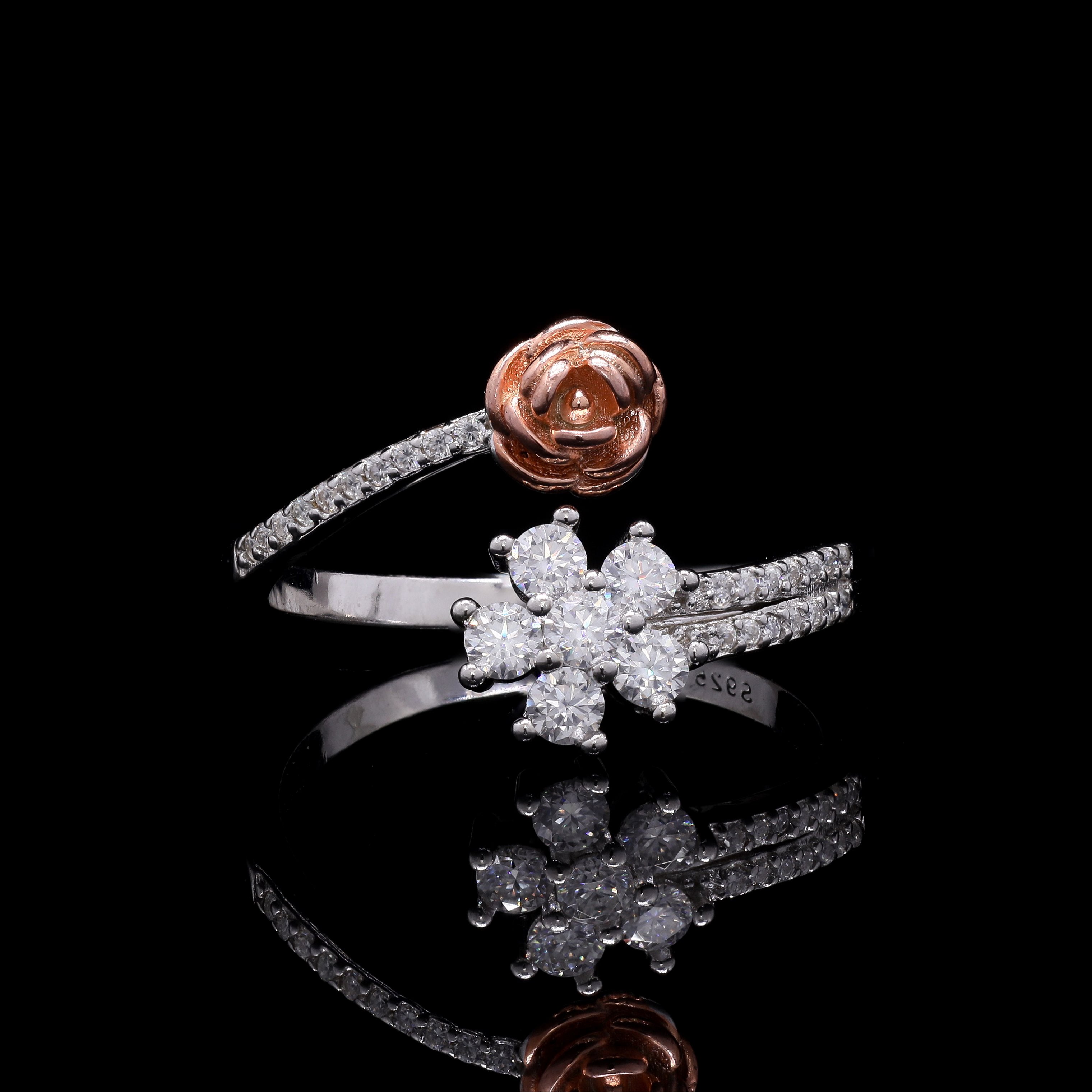 Rose Blossom Moissanite Dual-Tone Ring – 0.5ct Total