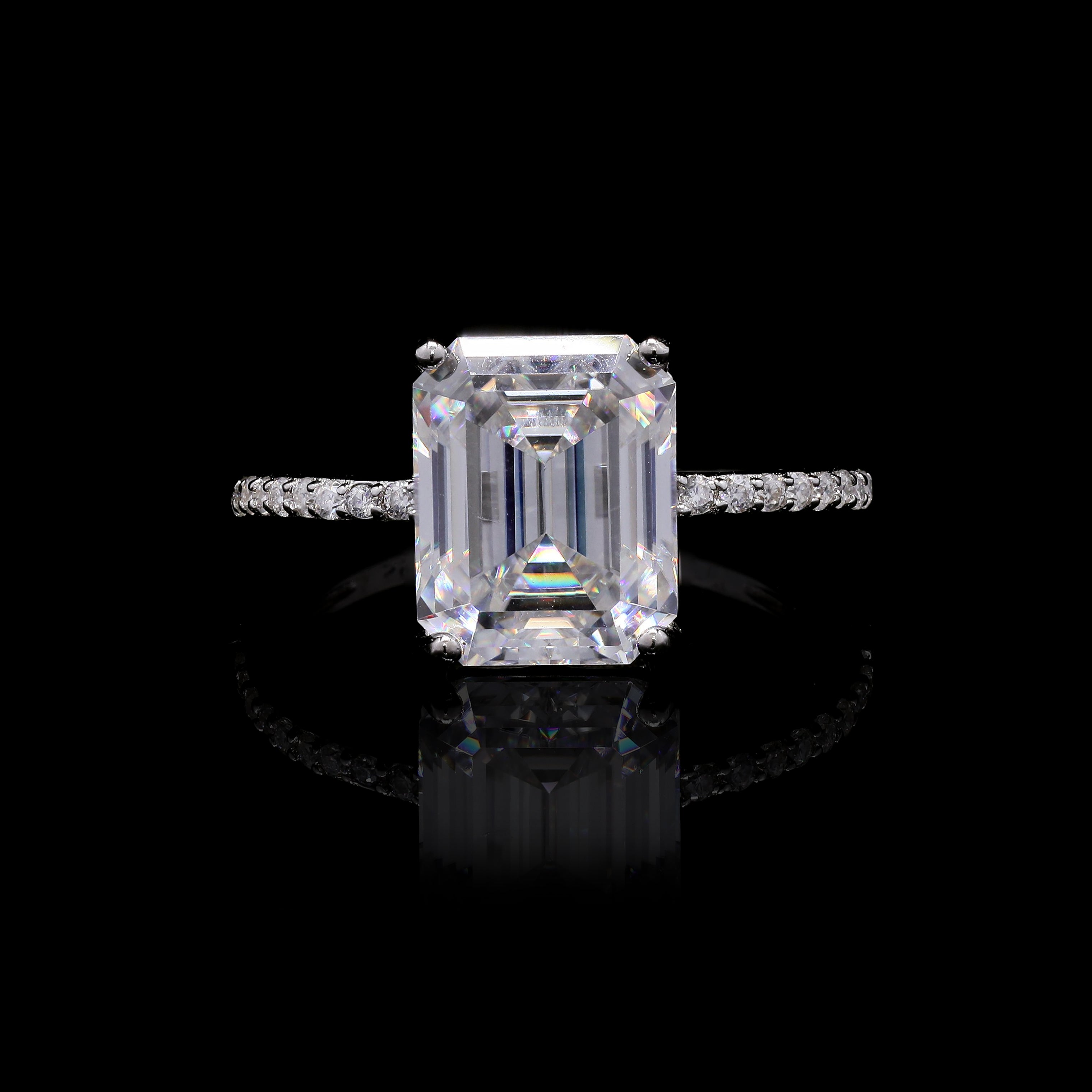 Emerald Grace 3.68ct Moissanite Engagement Ring – Emerald Cut Centerstone