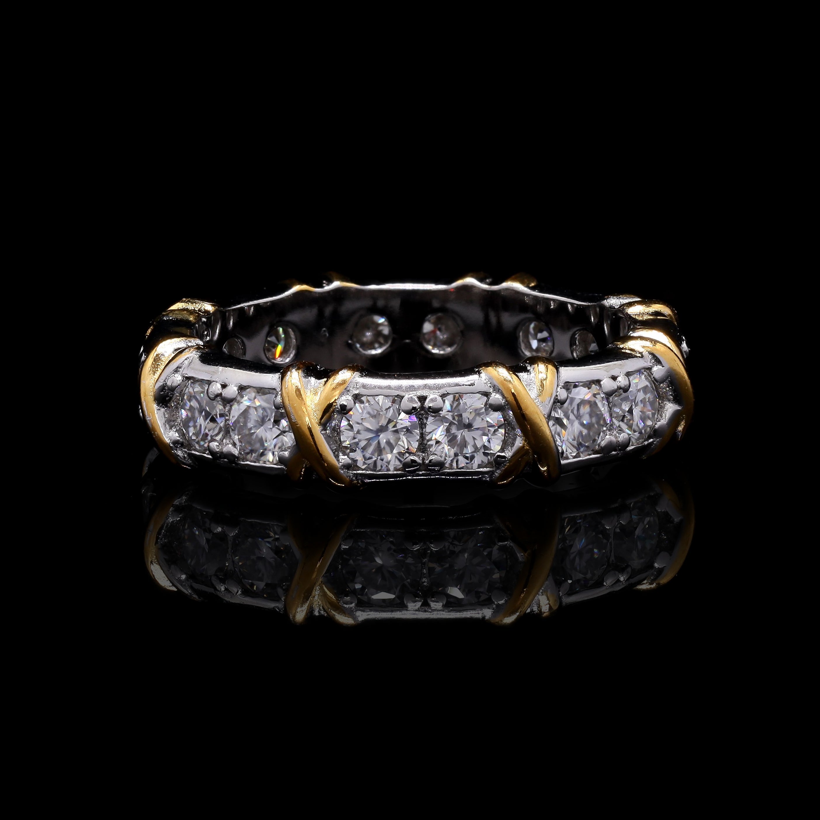 Golden Embrace 1.6ct Moissanite Eternity Band – Two-Tone Crossover Design