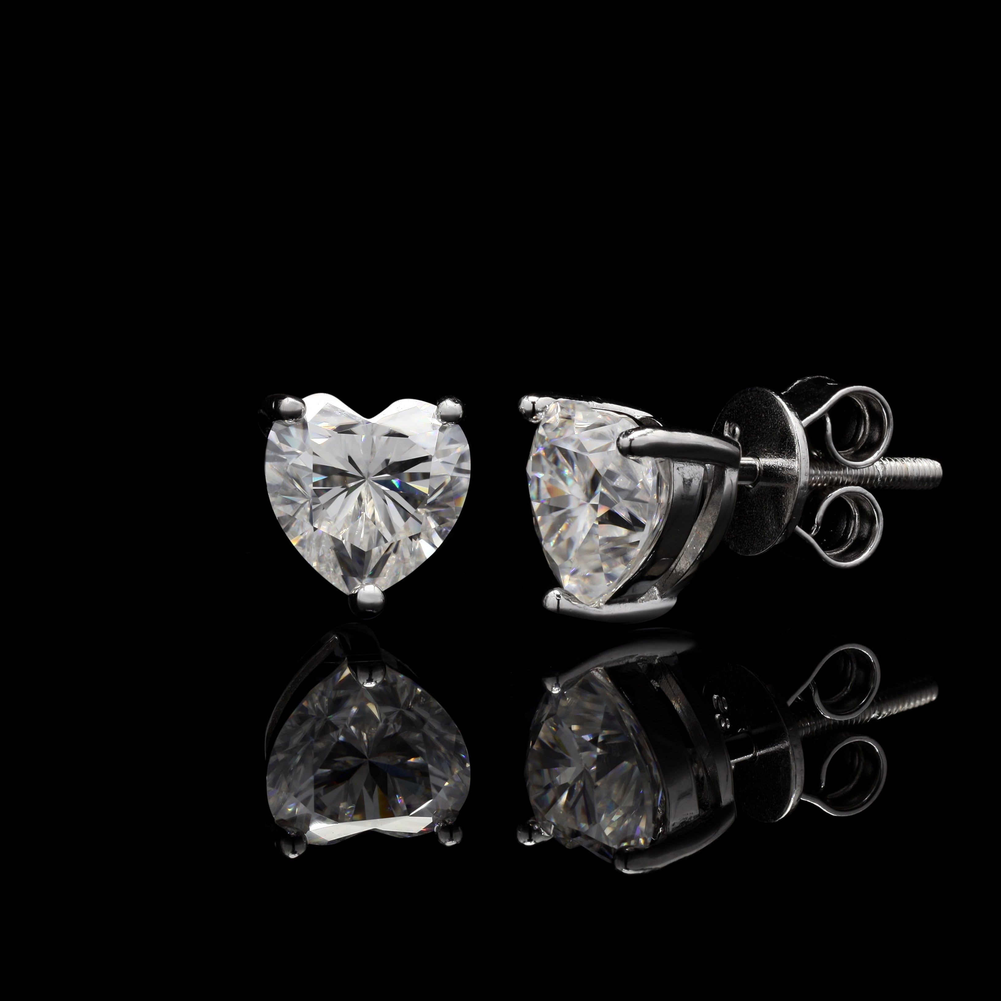 Heart of Light 2ct Moissanite Stud Earrings – Romantic Heart Cut Design