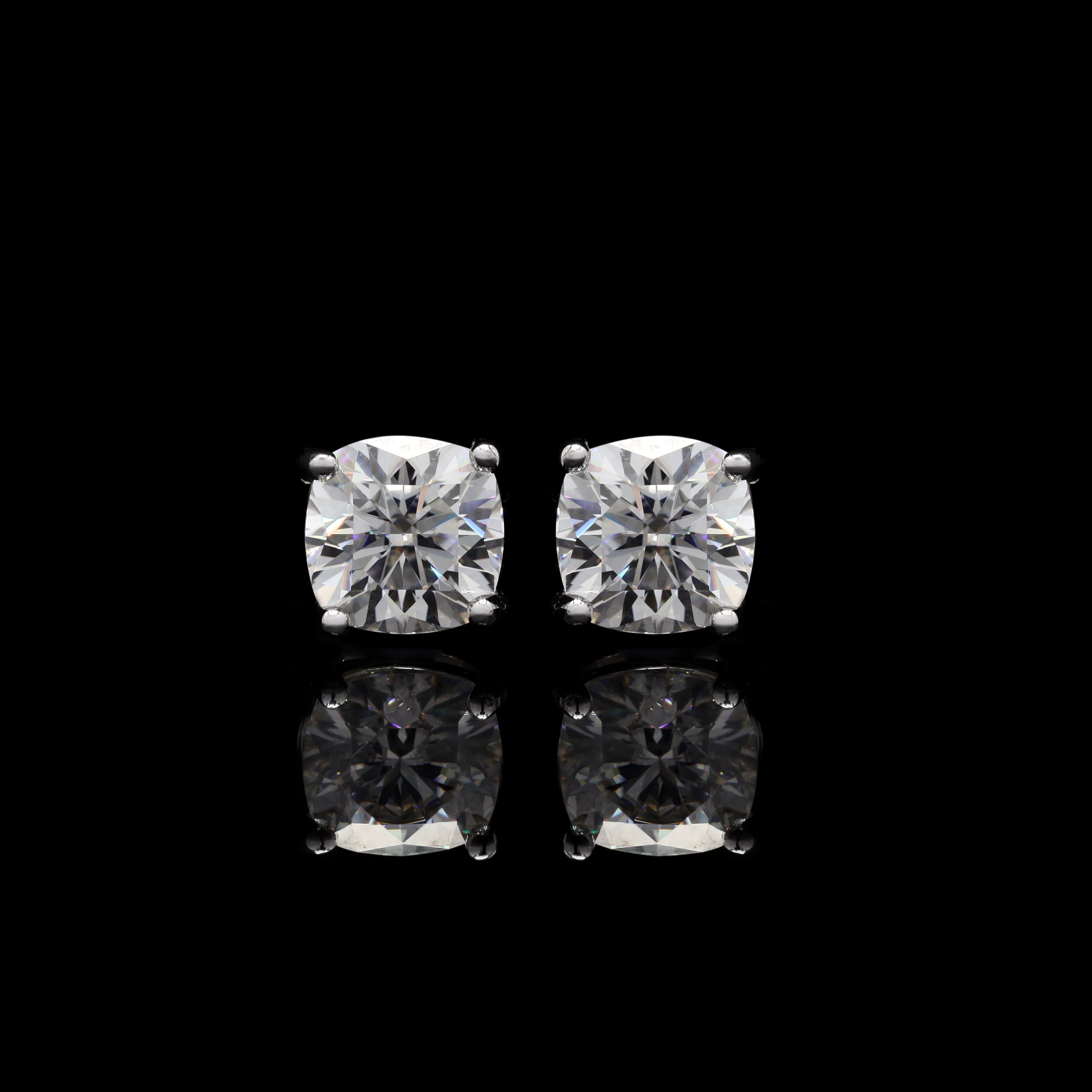 Radiant Cushion 2ct Moissanite Stud Earrings – Classic Cushion Cut Solitaire