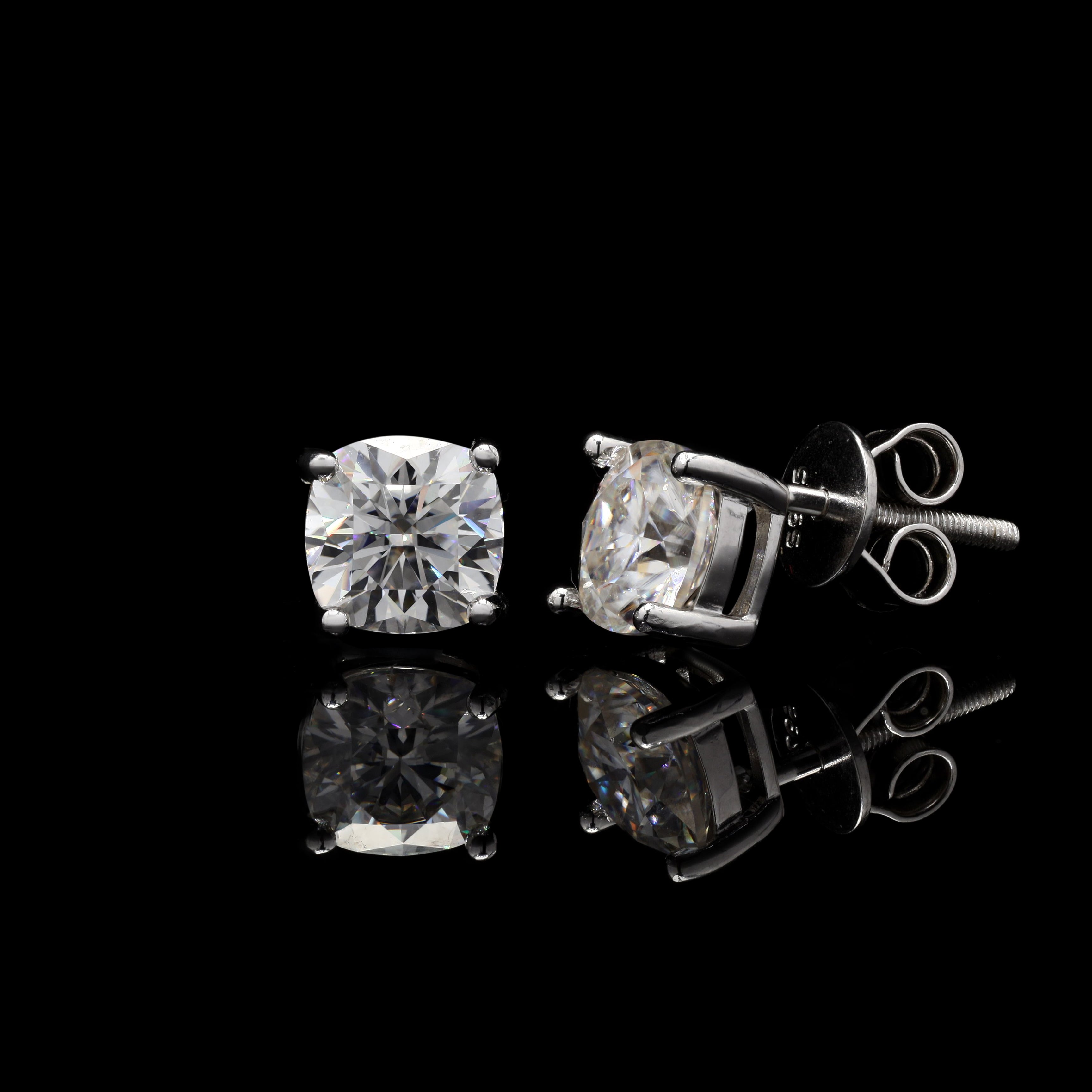 Radiant Cushion 2ct Moissanite Stud Earrings – Classic Cushion Cut Solitaire