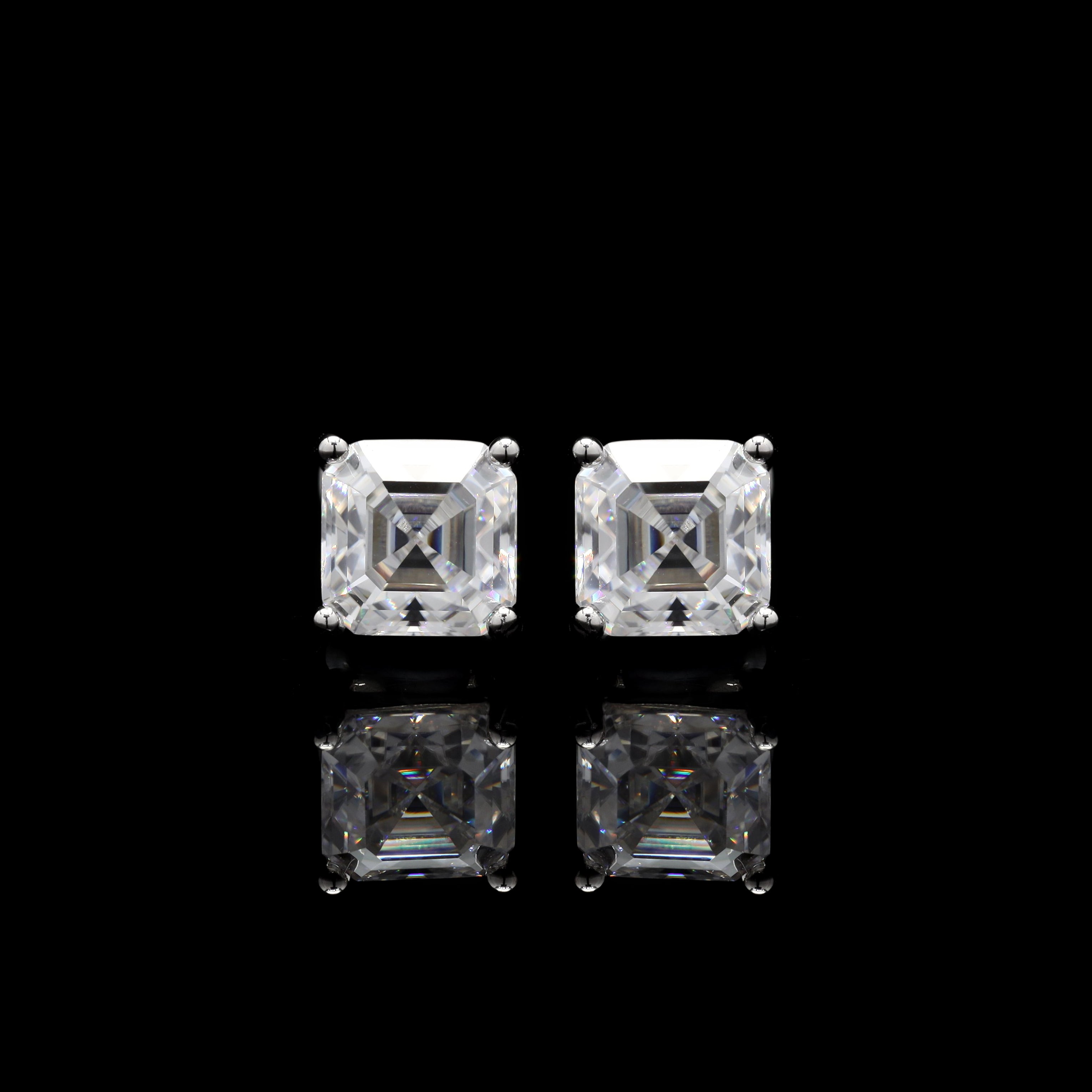 Regal Asscher 4ct Moissanite Stud Earrings – Vintage Square Step-Cut Design