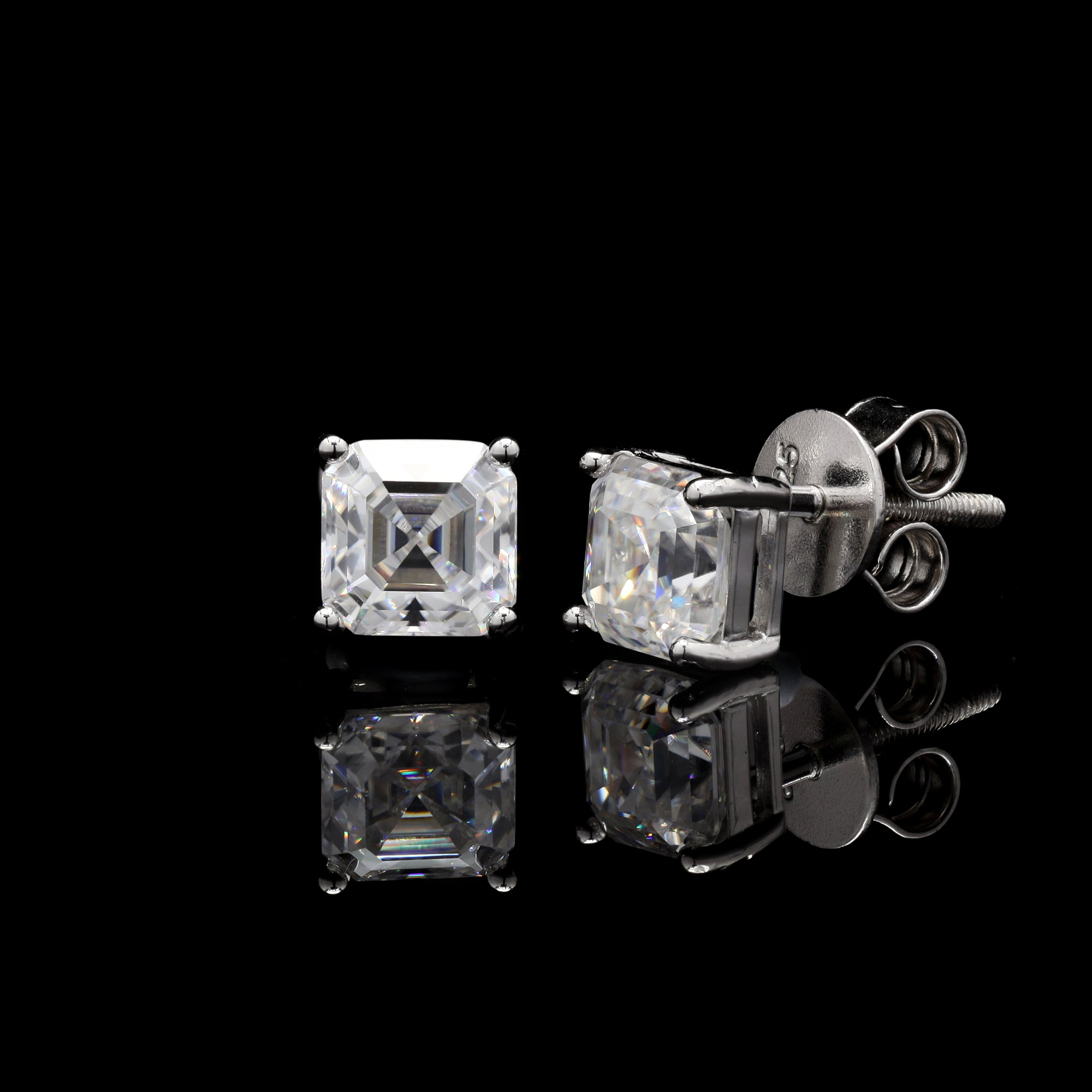 Regal Asscher 4ct Moissanite Stud Earrings – Vintage Square Step-Cut Design