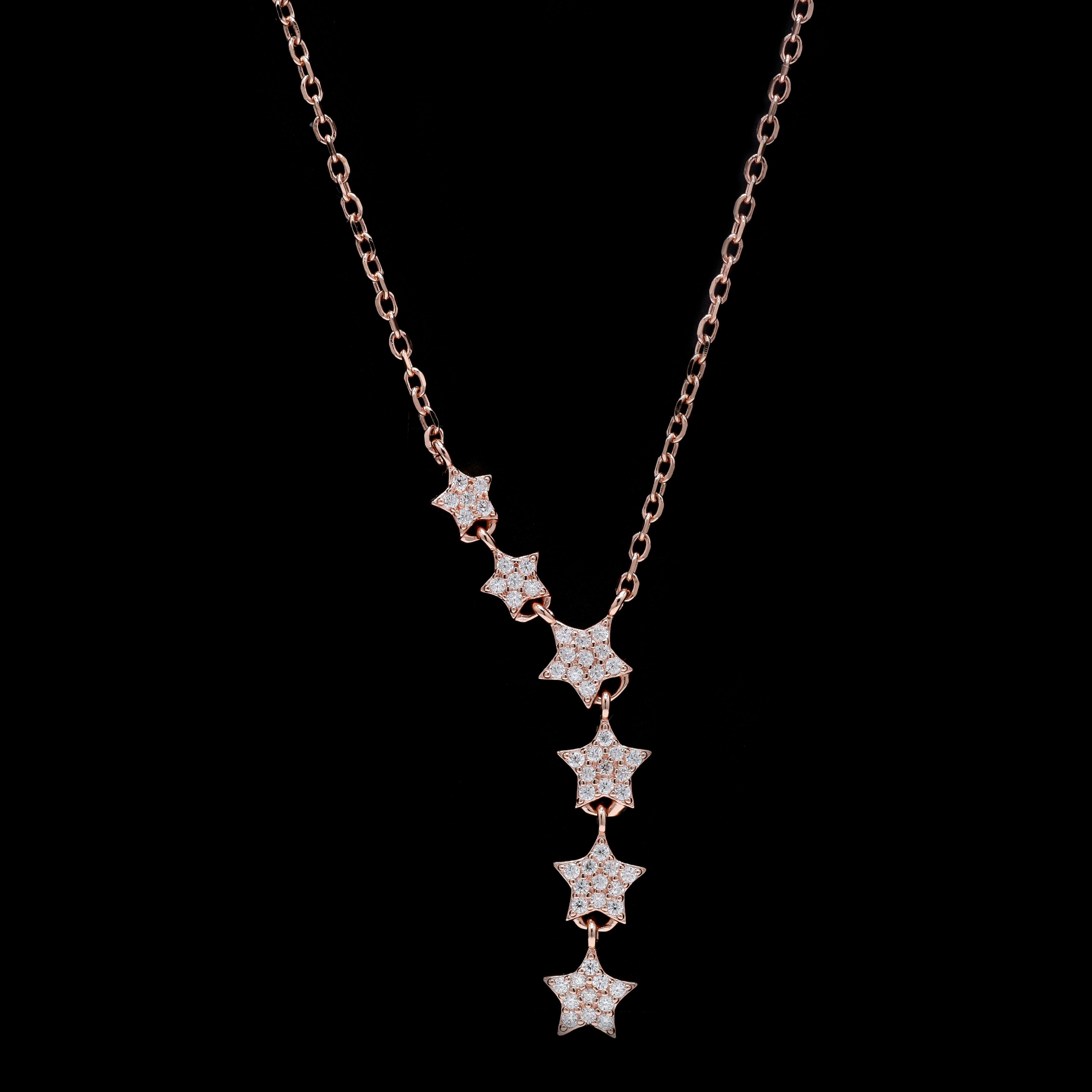 Starlit Dreams 0.3ct Moissanite Necklace – Rose Gold Star Cascade Design