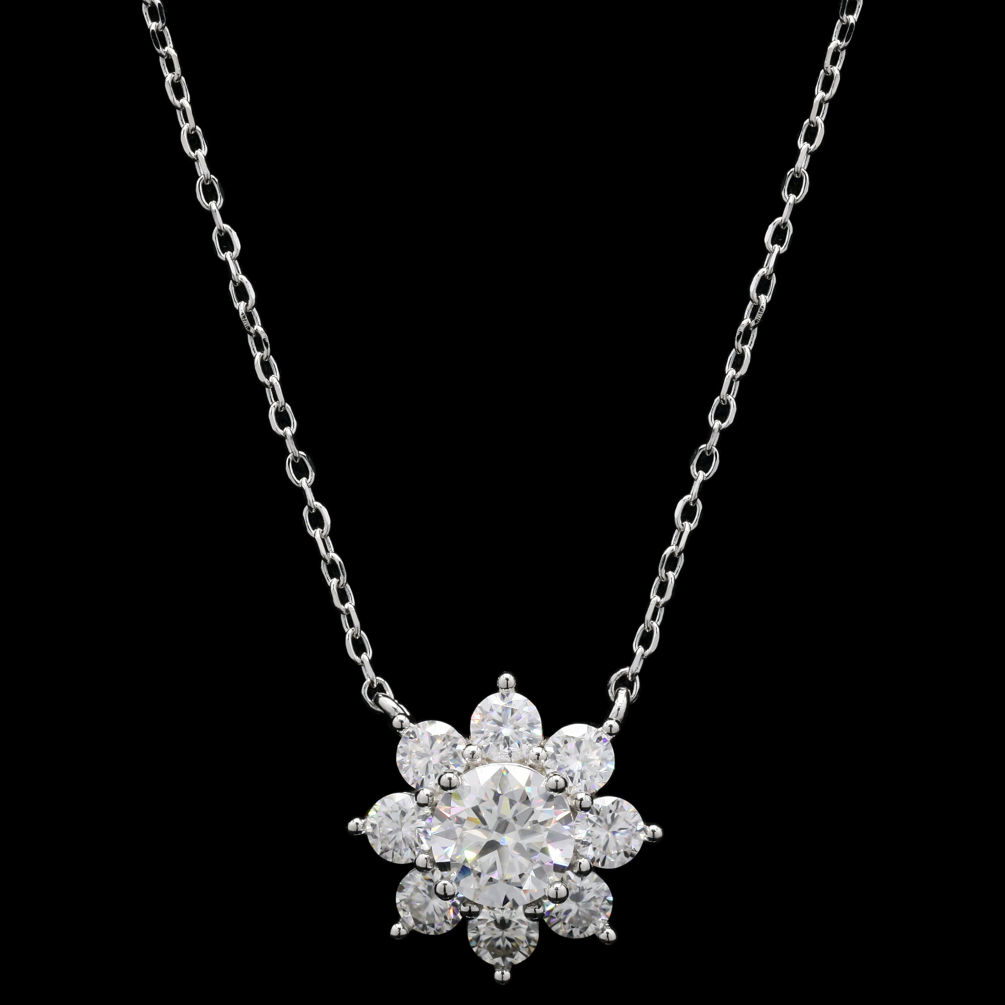 Snowflower 2.3ct Moissanite Pendant Necklace – Round Cut Floral Design